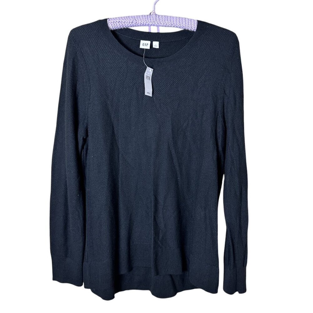 NWT GAP Waffle Weave Knit Crew Neck Sweater Black Size Large